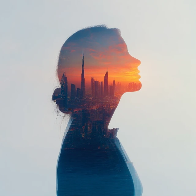Business Woman Double Exposure Kuwait City