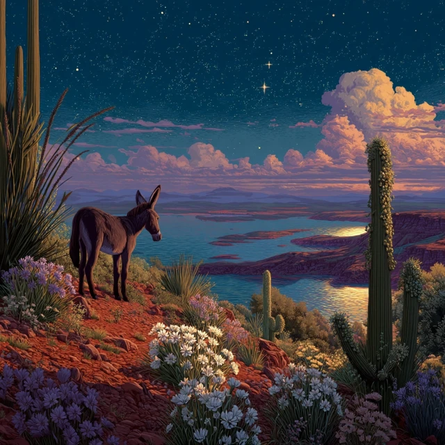 Arizona Sunset Donkey Miyazaki Art