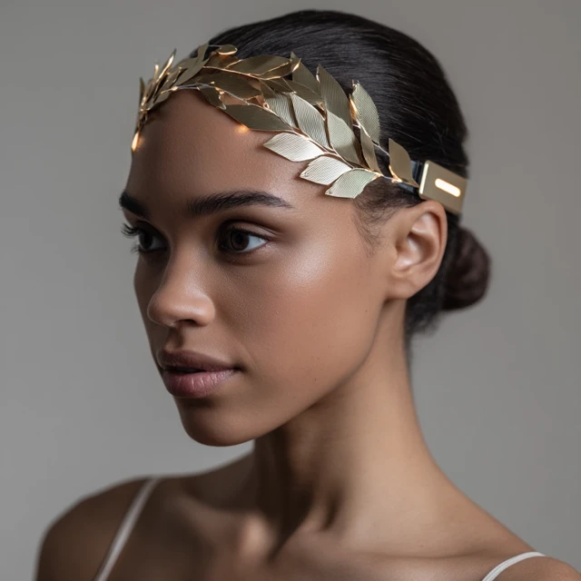Golden Olive Leaf Headband: Nature-Tech Wearable