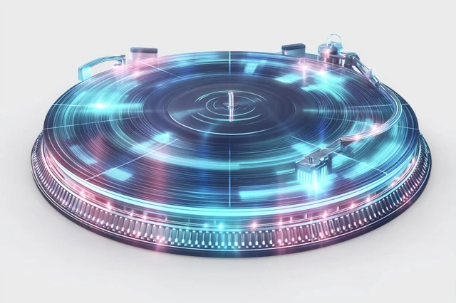 Glowing Turntables DJ Music Equipment Digital Asset