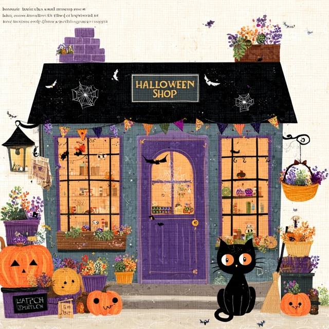 Halloween Shop Whimsical Clipart Illustration