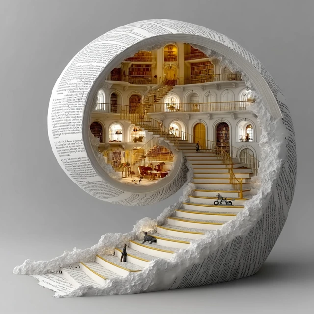 Spiral Staircase of Books Illustration