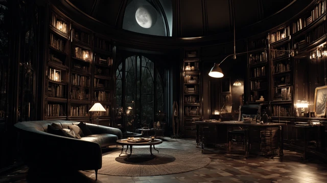 Cozy Dark Gothic Library Interior