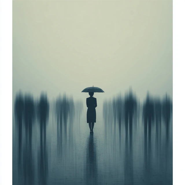 Woman Under Umbrella in the Rain Painting