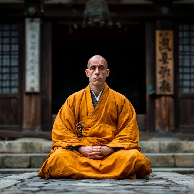 Zen Master Meditating in Temple