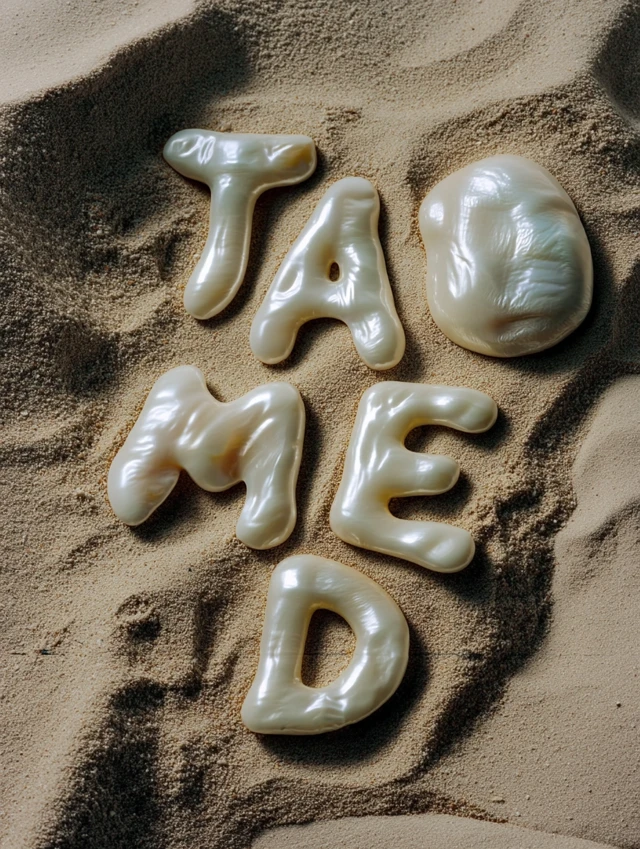 TAMED: Mother of Pearl Letters in Sand