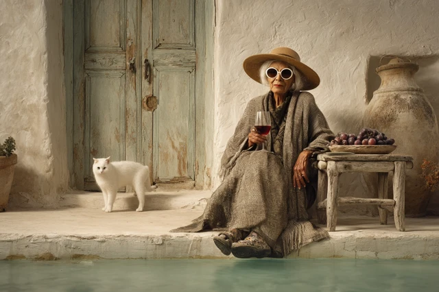 Eccentric Lady by Poolside Mediterranean Elegance