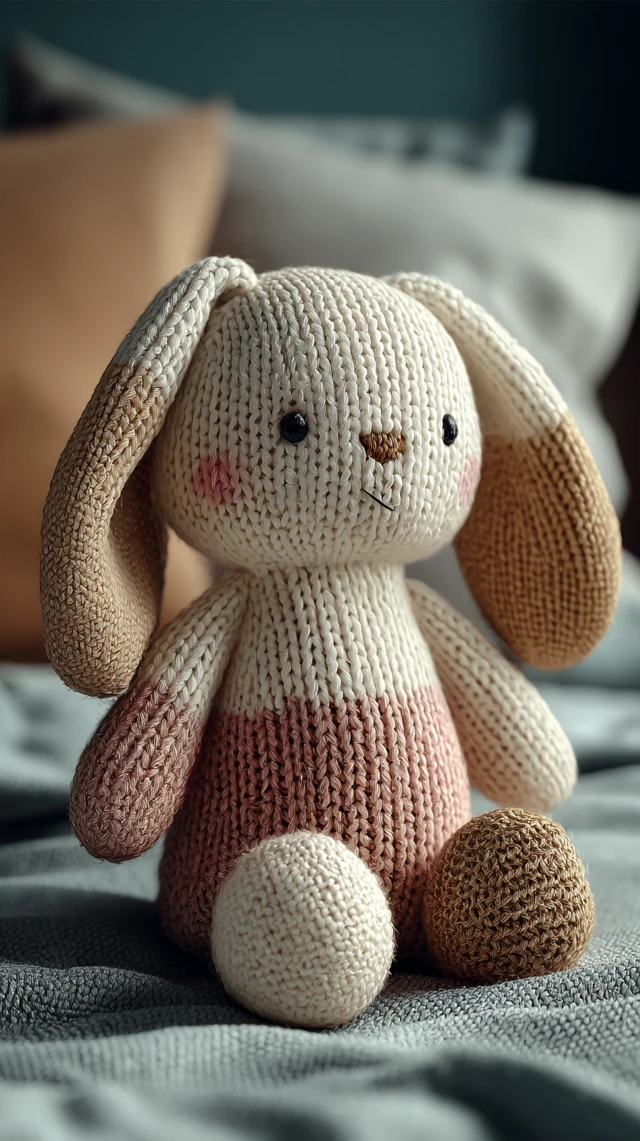 Handmade Knitted Bunny Stuffed Animal Pastel Bedroom
