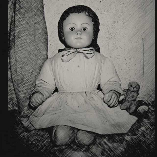 Eerie Doll Etching Illustration
