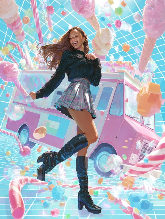Candy Land Dream Whimsical Art with Girl Dancing