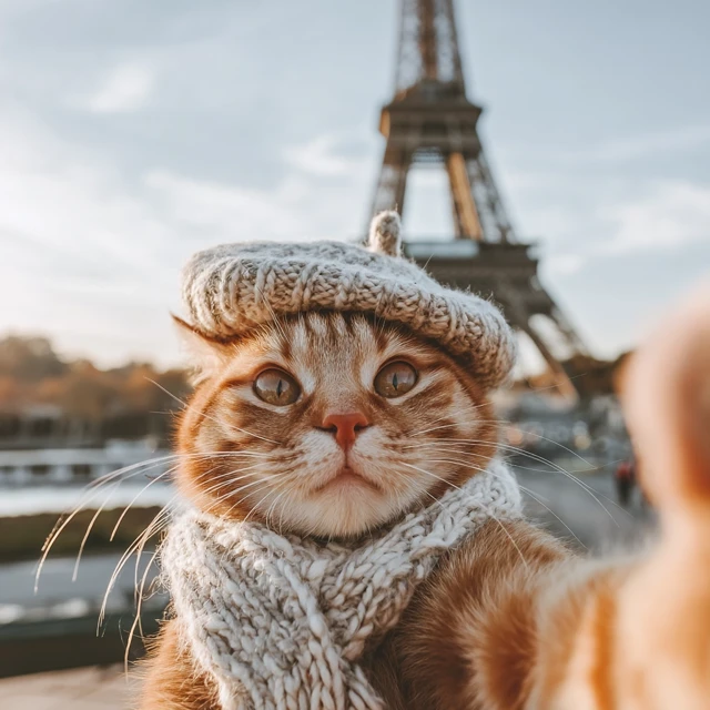 Cat in Paris: Eiffel Tower Selfie