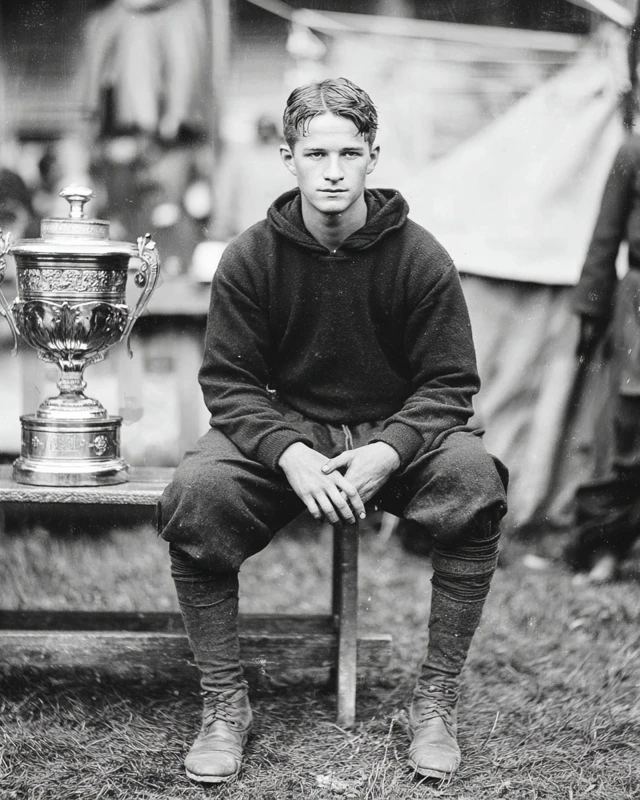 1920s Football Player Medal Stand Photo Black and White