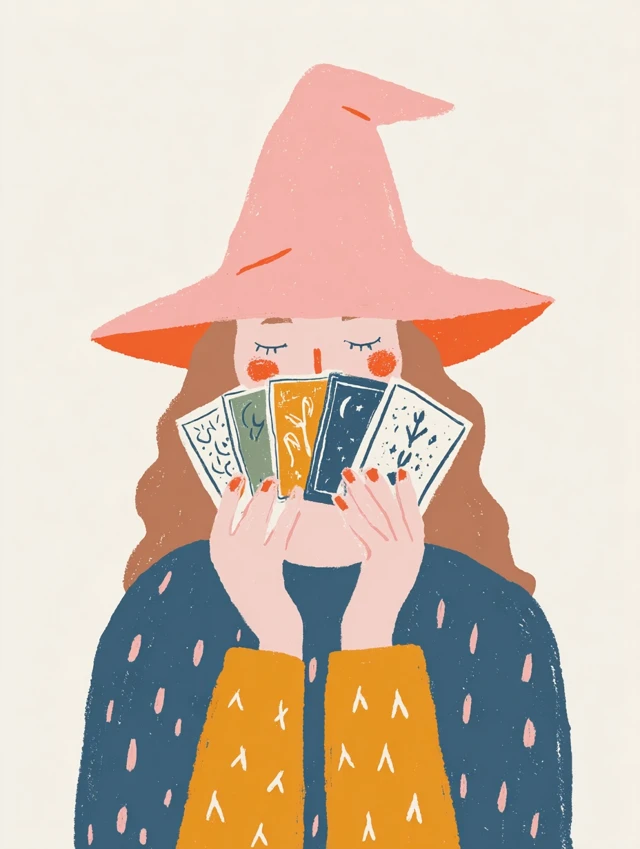 Witch with Tarot Cards Illustration