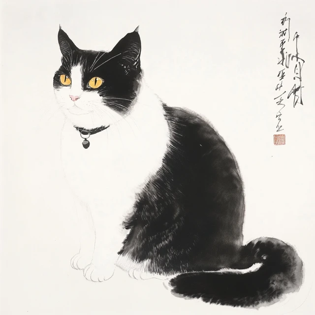 Ink Wash Cat Portrait Chinese Art