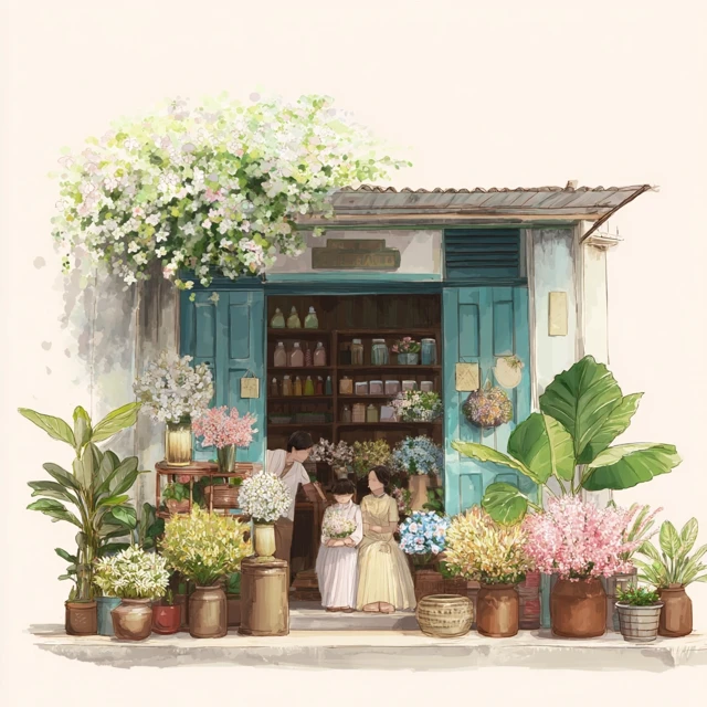 Penang Heritage Flower Shop Wedding Illustration