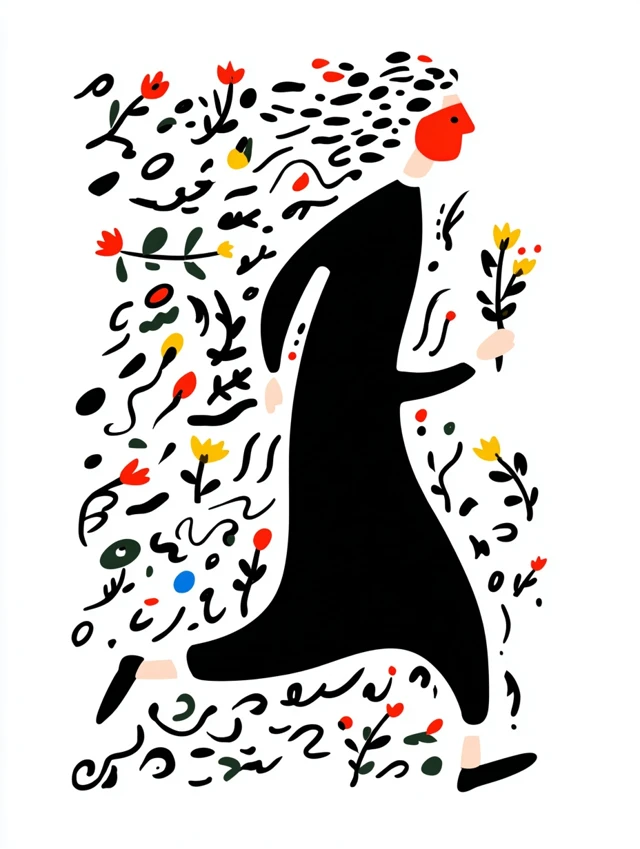 Running Girl with Flowers Abstract Vector Graphic