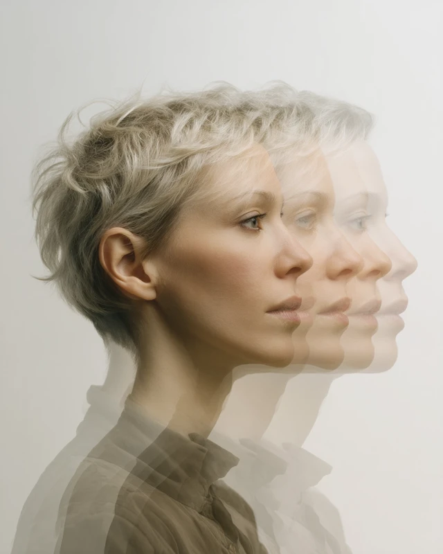Multiple Exposure Portrait of Woman Turning Head