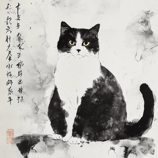 Ink Wash Cat Portrait Chinese Art