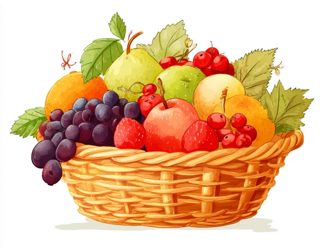 Fruit Basket Illustration Childrens Book Style