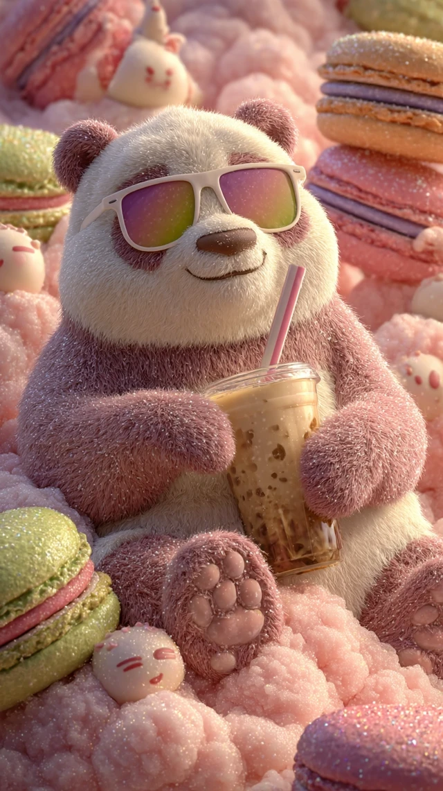Panda with VR Glasses Sipping Bubble Tea