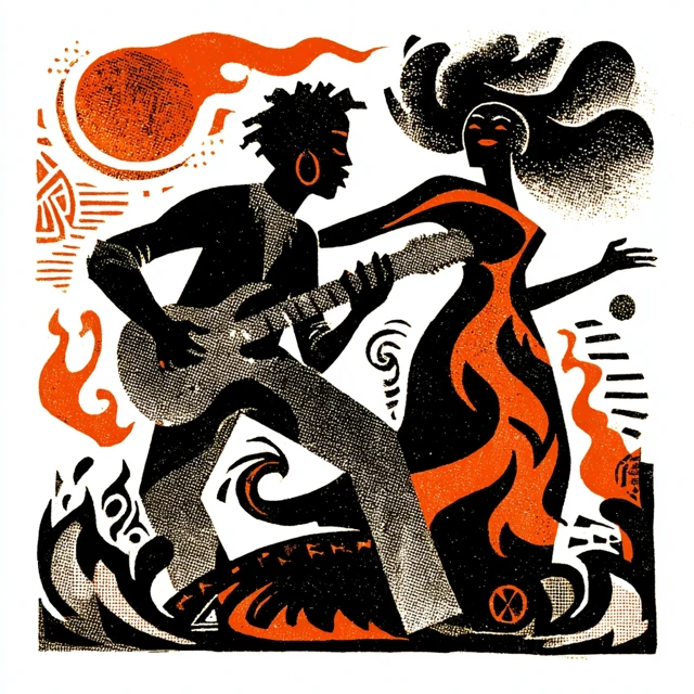 Stencil Art Illustration Musician Black Man Guitar