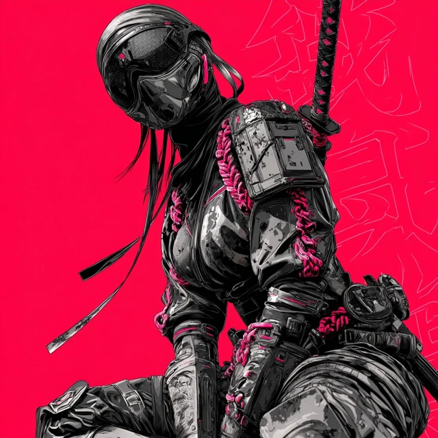 Cyberpunk Ninja Woman Comic Artwork