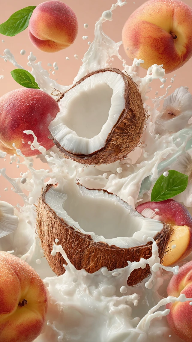 Coconut Peach Splash Realistic Illustration