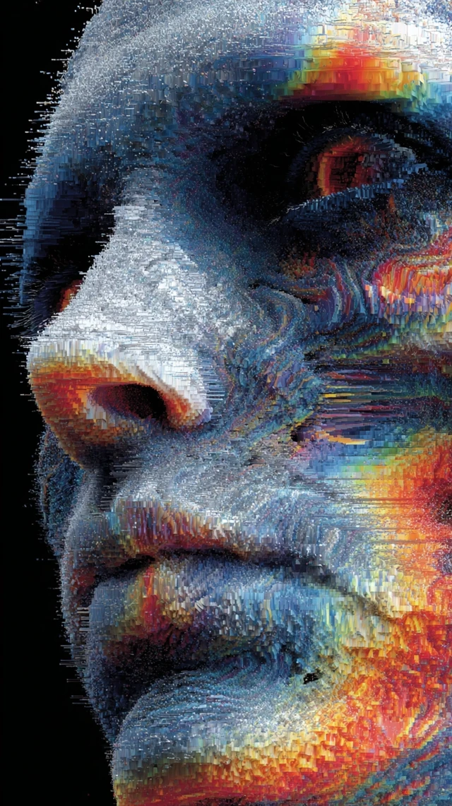 Glitch Portrait: Hyperrealistic Digital Art