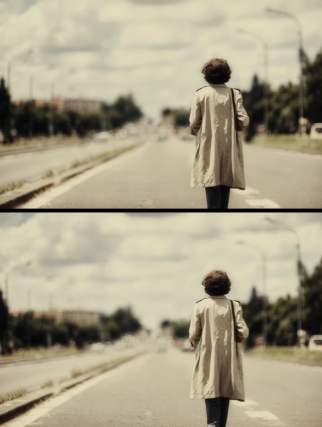 Lonely Woman Walking in City Street