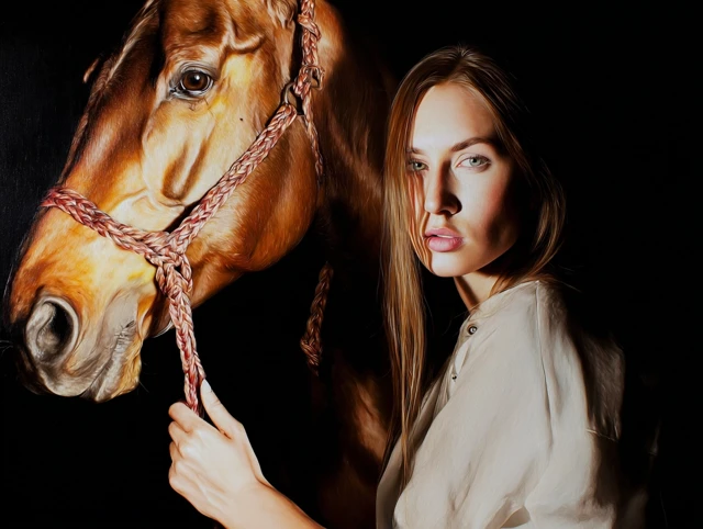 Girl and Horse Hyperrealistic Painting