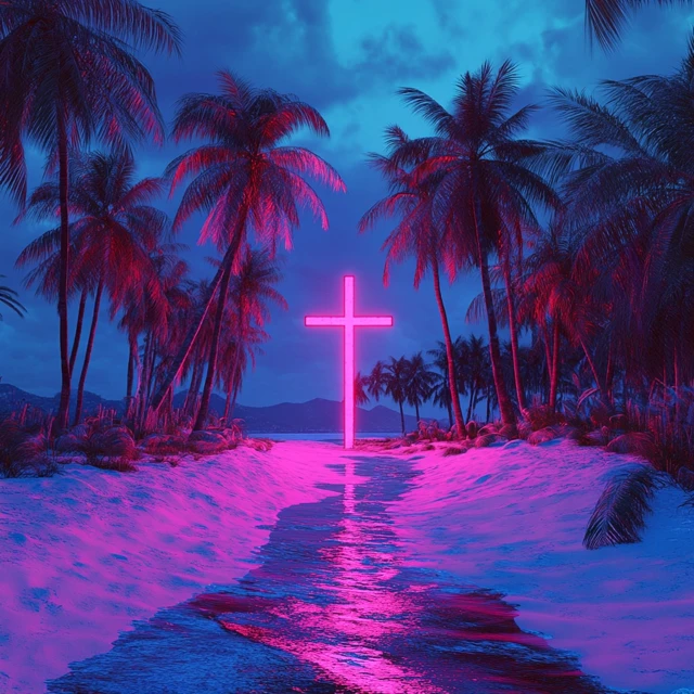 Electrified Beach with a Cross Ultra Realistic 8k Image