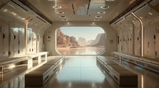 Futuristic Locker Room on Mars SciFi Interior Design