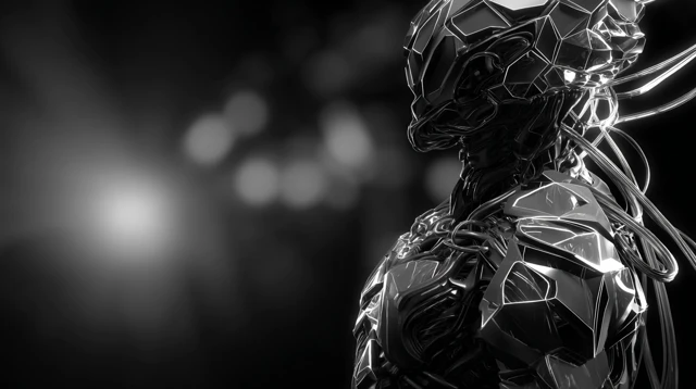 Cybernetic AI Figure in Geometric Armor