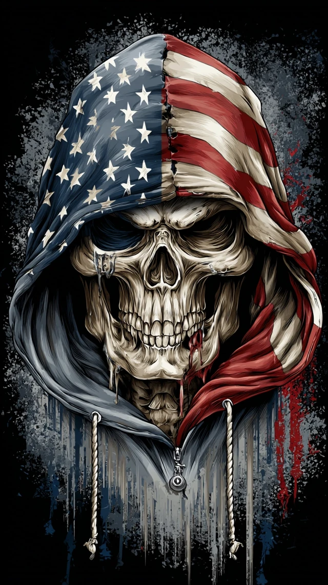 Skull in American Flag Hoodie Wallpaper
