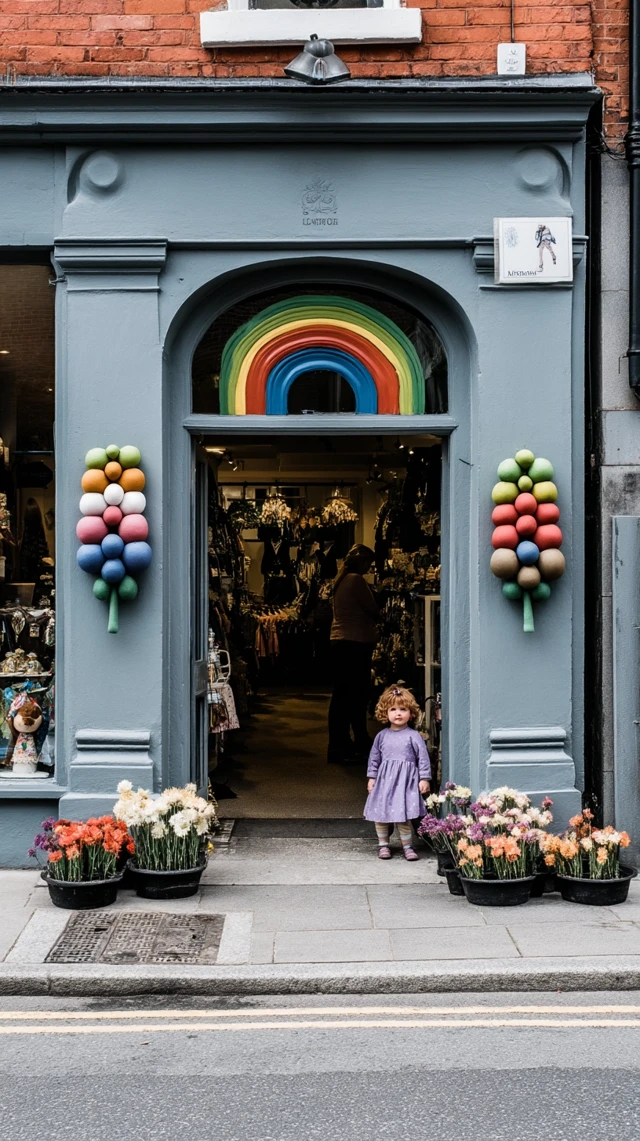 Doll Girl at Flower Shop Entrance