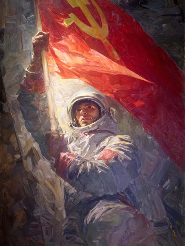 Cosmonaut with Soviet Flag Oil Painting