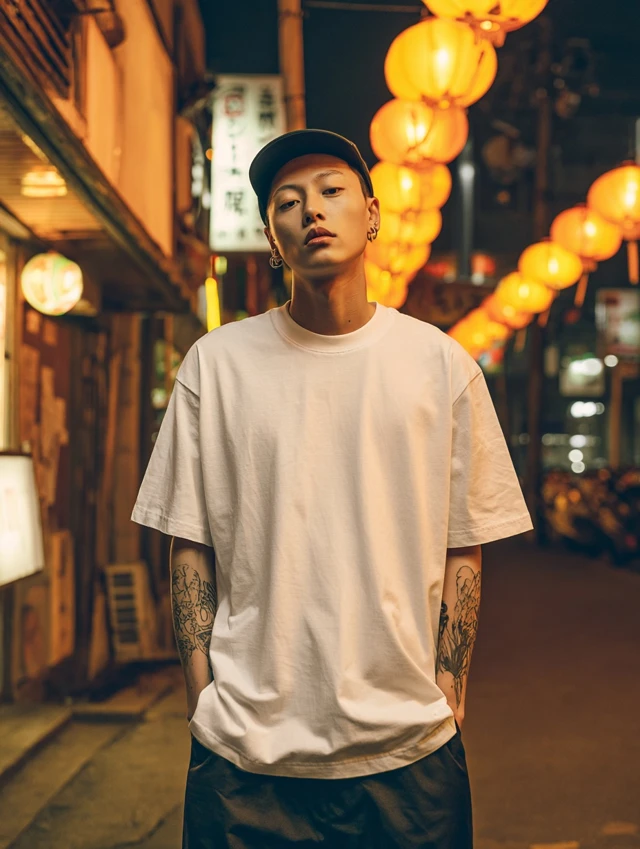 Asian Man in White TShirt Urban Street Photography