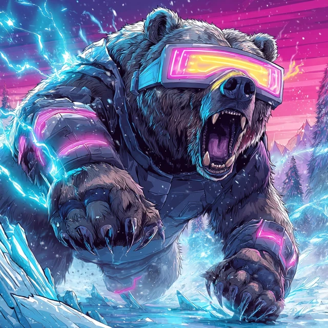 Cool Cyberpunk Bear with VR Glasses Synthwave Art