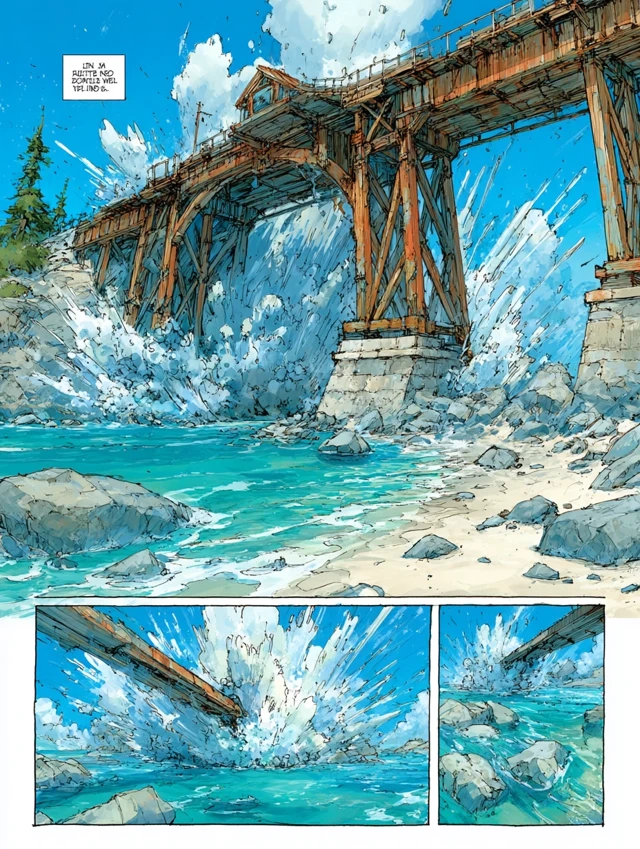 Bridge Explosion Comic Art