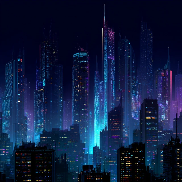 Cyberpunk City Skyline Neon Lights