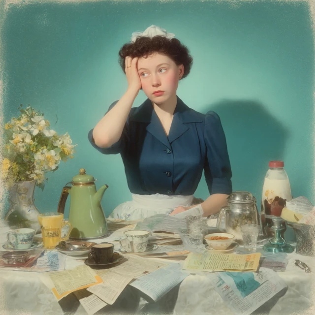 Vintage Poster Tired Woman In Work 1940s Era