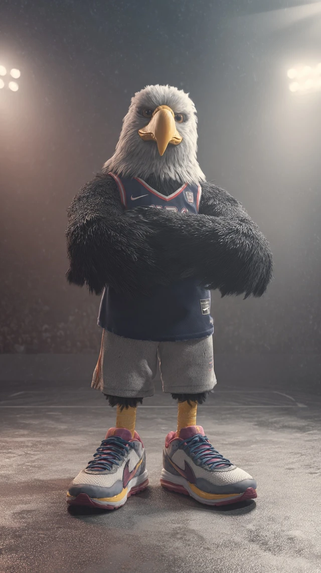 Athletic Bald Eagle on Basketball Court 3D Render