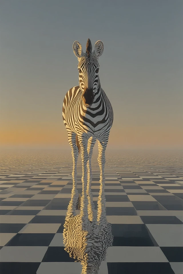Zebra in Water Op Art Painting