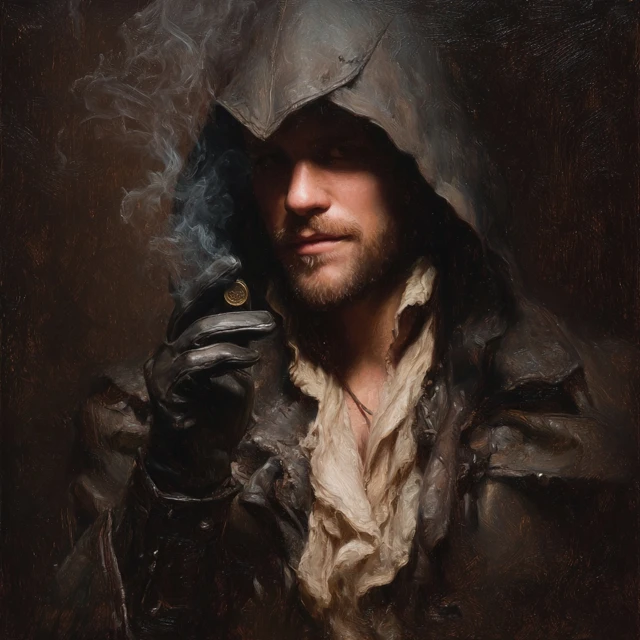 Shadowy Pirate Thief Baroque Oil Painting