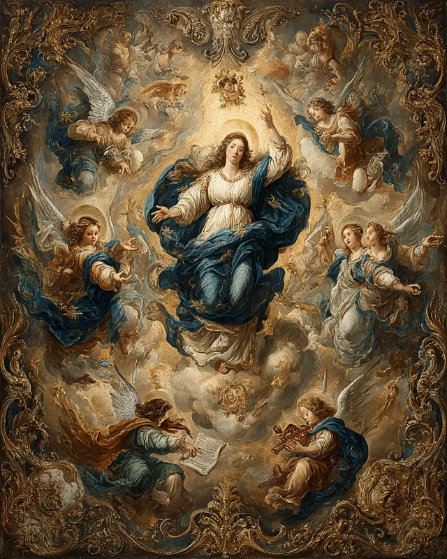 Immaculate Mary Painting Baroque Angels