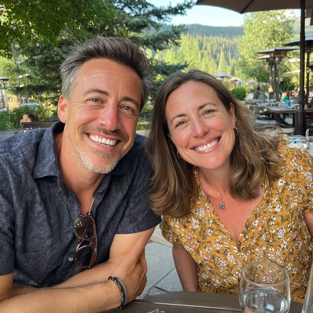 Smiling Couple Outdoor Restaurant Summer