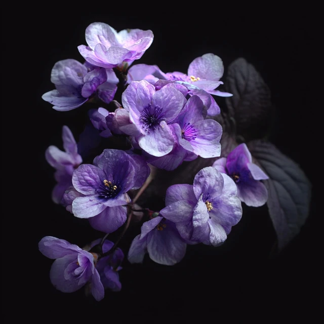 Violet Flowers on Black Background Photography