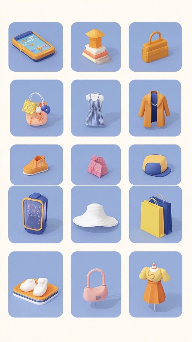 3D Fashion Icons Shopping Items Illustration