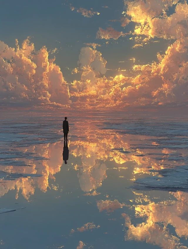 Surreal Dreamscape: Figure in Reflective Realm
