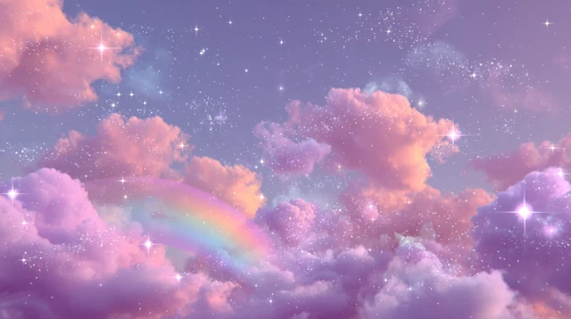 Dreamy Sky Pink Clouds Rainbow Stars Aesthetic